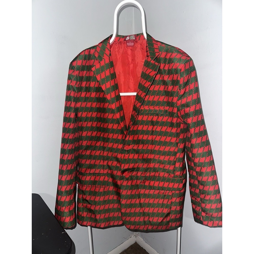 Dec 25th Ugly Christmas Blazer Red Green Houndstooth Holiday Jacket Size Lg
